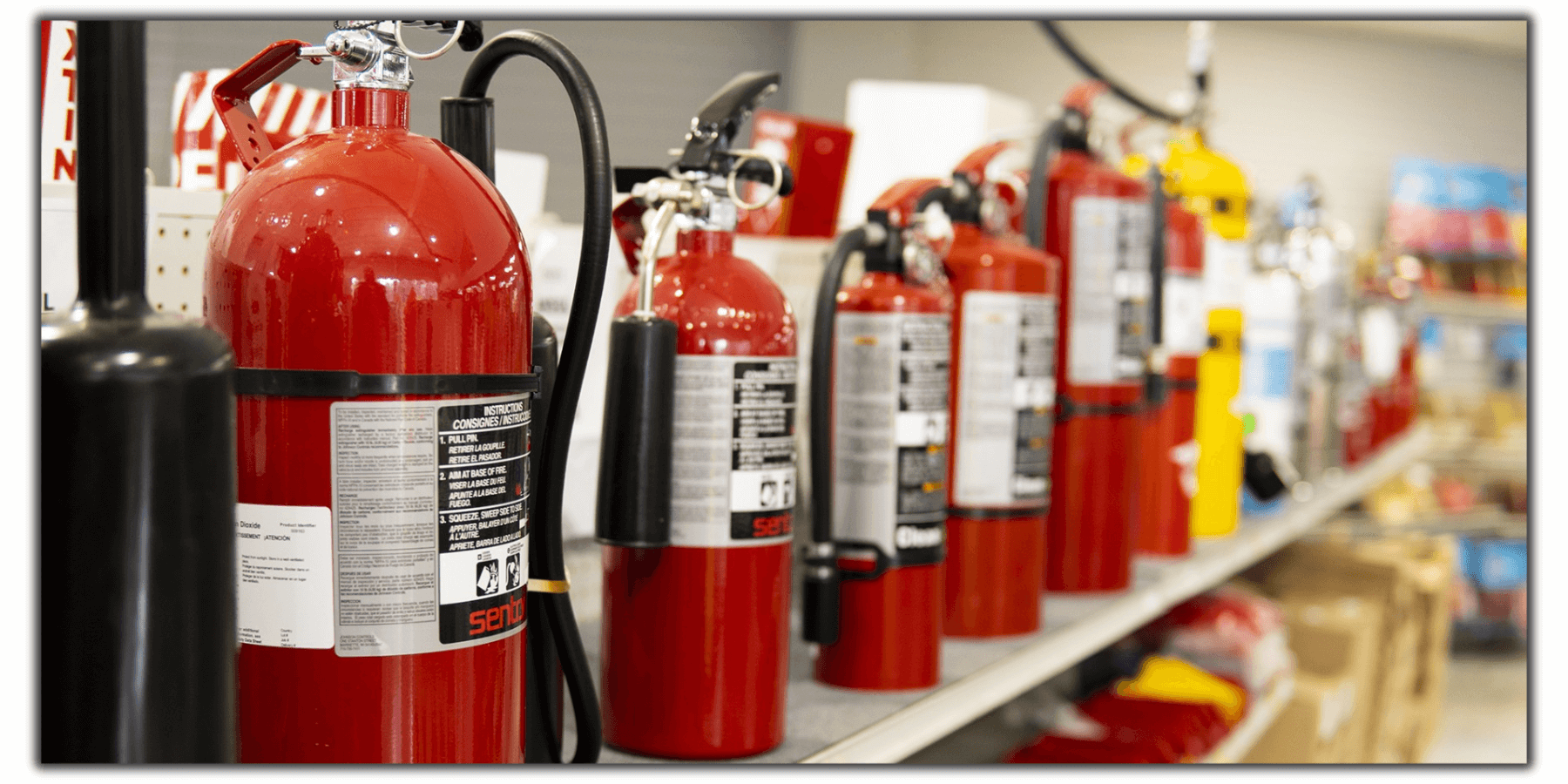 sentry fire extinguishers on shelf - Pro Fire | Tri-Cities Fire Safety Experts